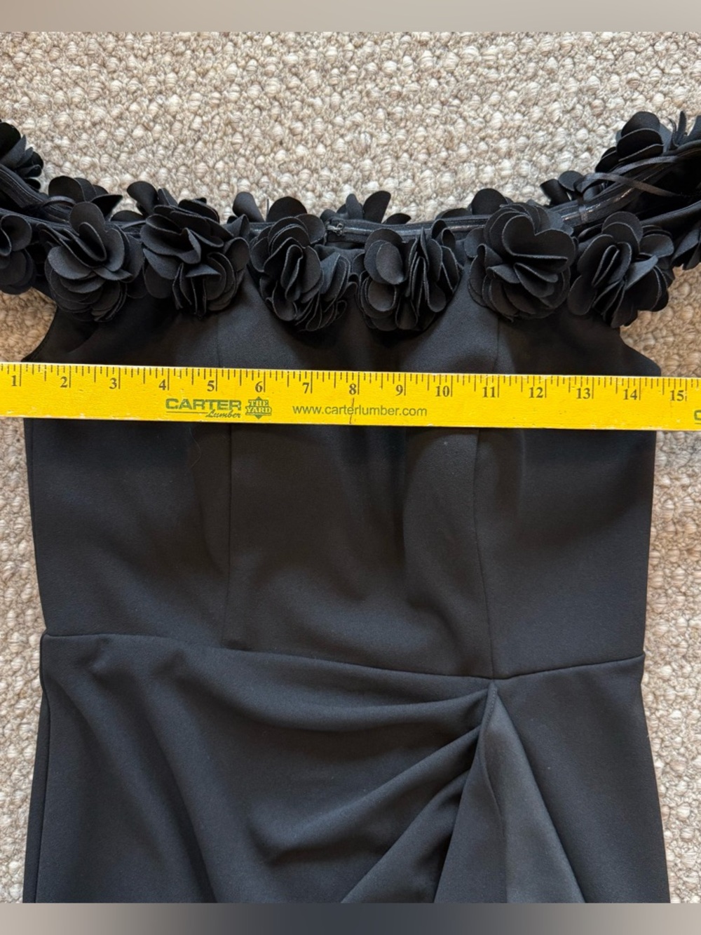 Jeanne Alexander By Alex Evenings  Size 6 Black Off The Shoulder Dress 3D Flower - Picture 10 of 17